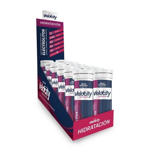 Display 12 Tubos Velocity Electrolitos Sabor Frutos del Bosque 10 Tab