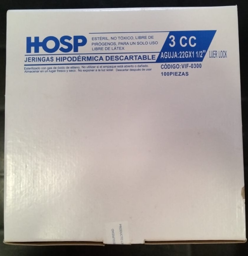 Jeringa Hipodermica Descartable 3 cc con Aguja x 100 unds