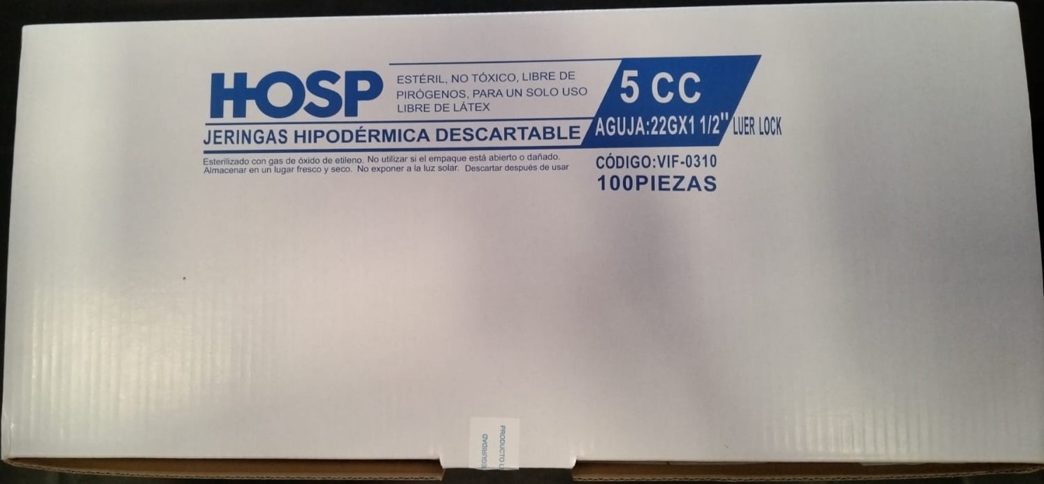 Jeringa Hipodermica Descartable 5 cc con Aguja x 100 unds