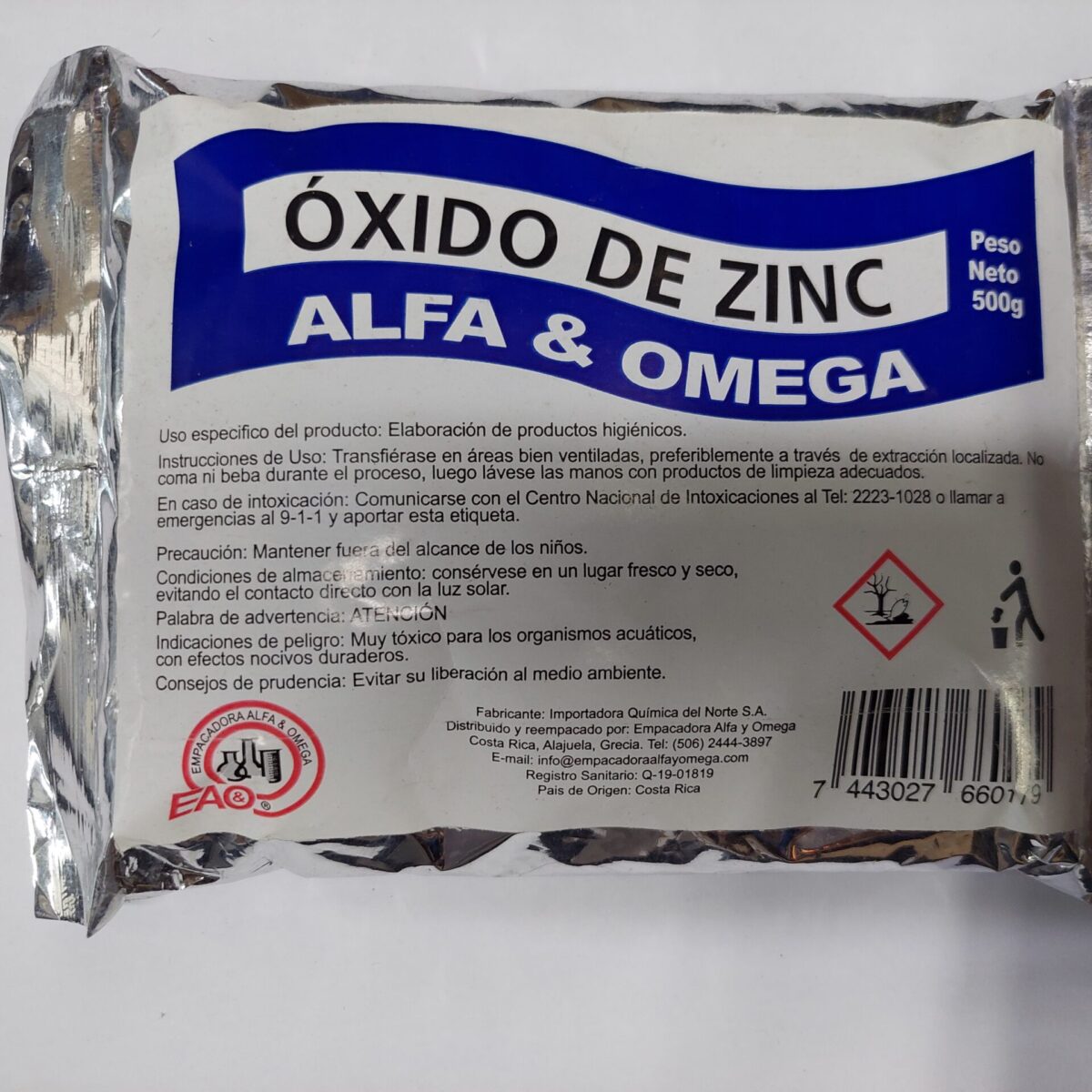 Oxido de Zinc Paquete Individual de 500g