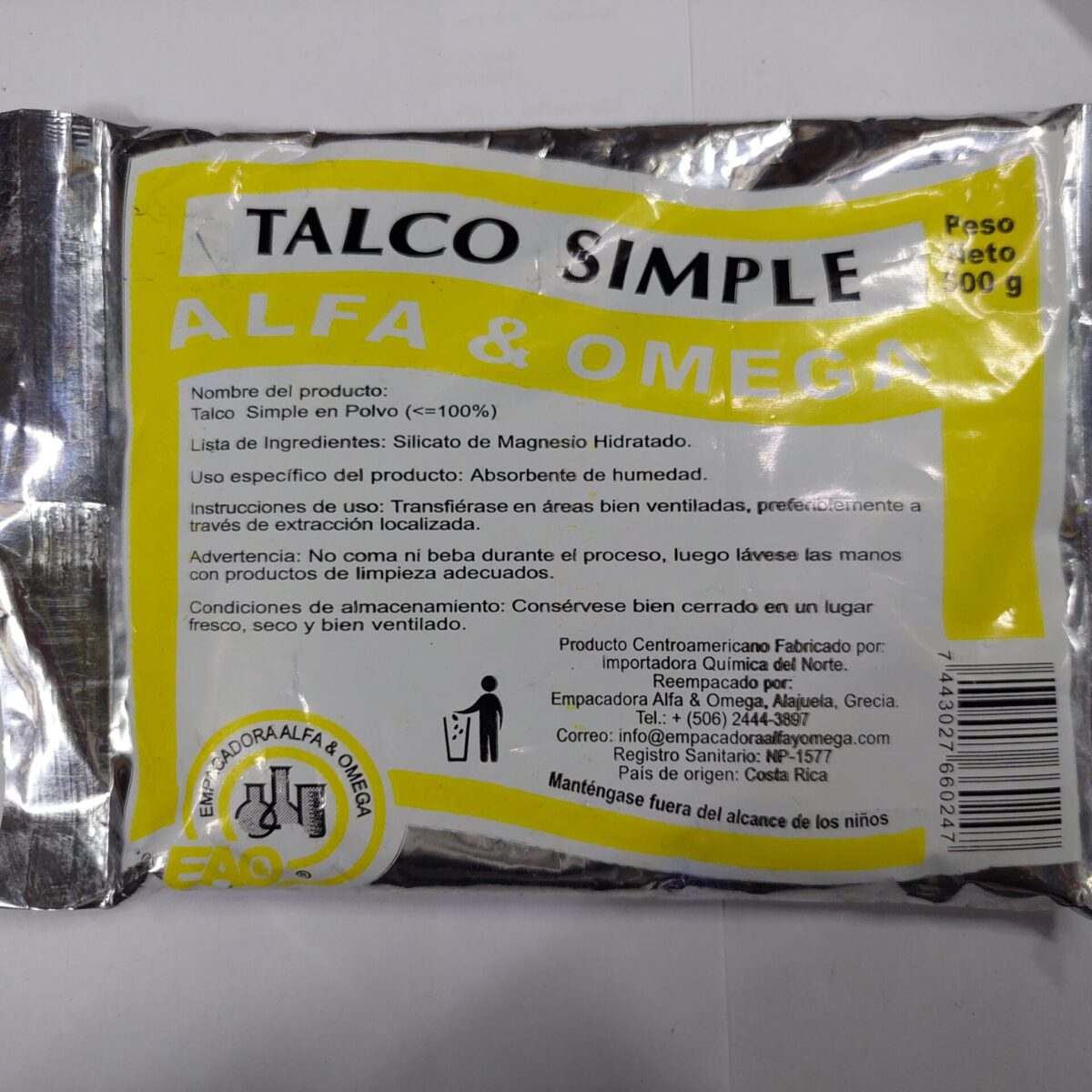 Talco Simple Paquete Individual de 500g