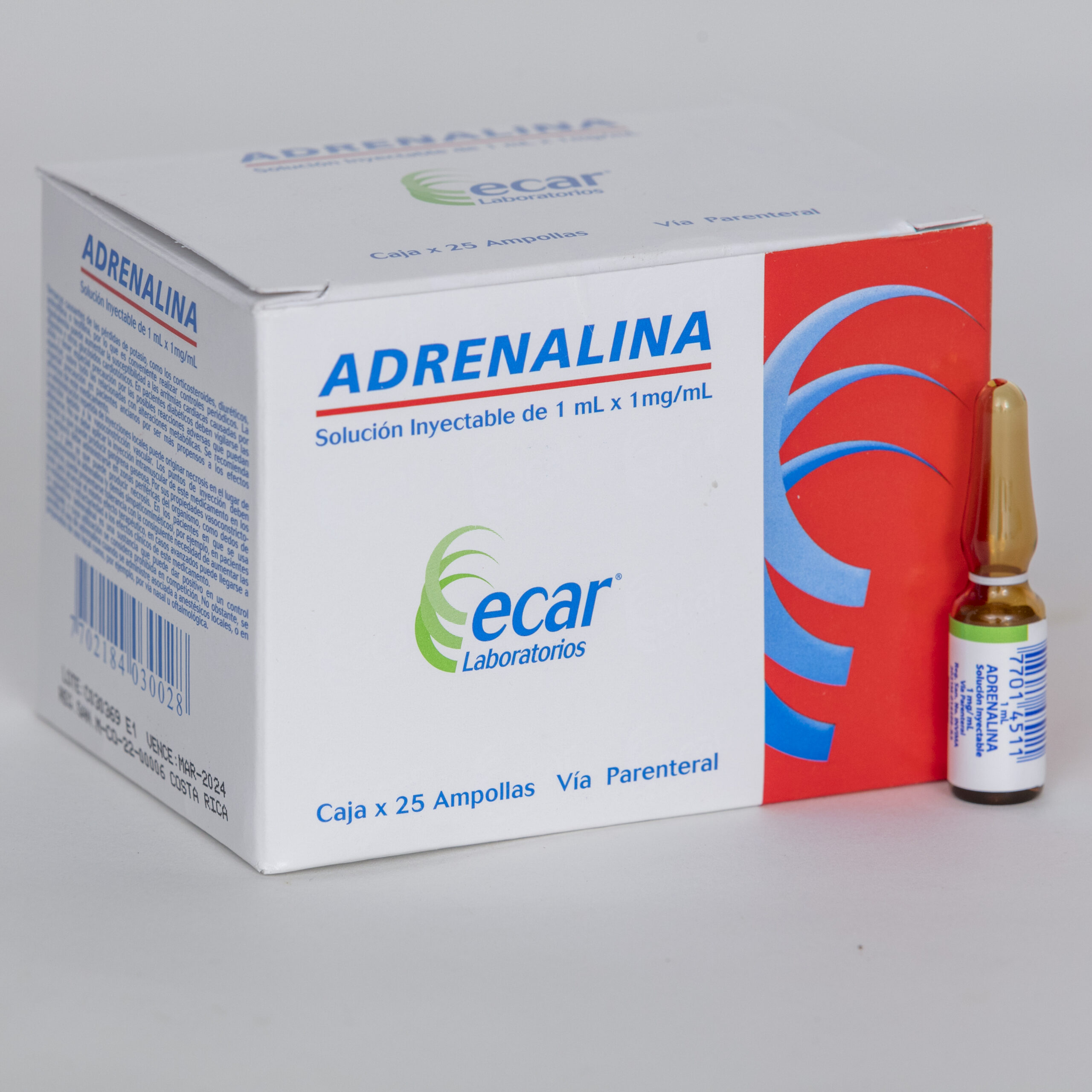 Adrenalina 1 mg/ mL Sln Iny amp x 1 ml, caja x 25