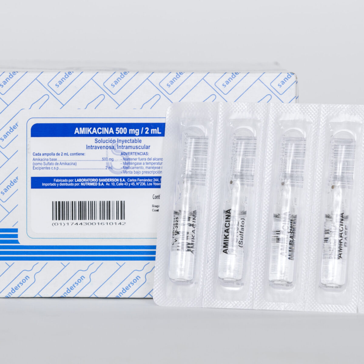 Amikacina (sulfato) 500 mg/ 2 mL Sln iny Amp x 2 ml caja x 100 amp