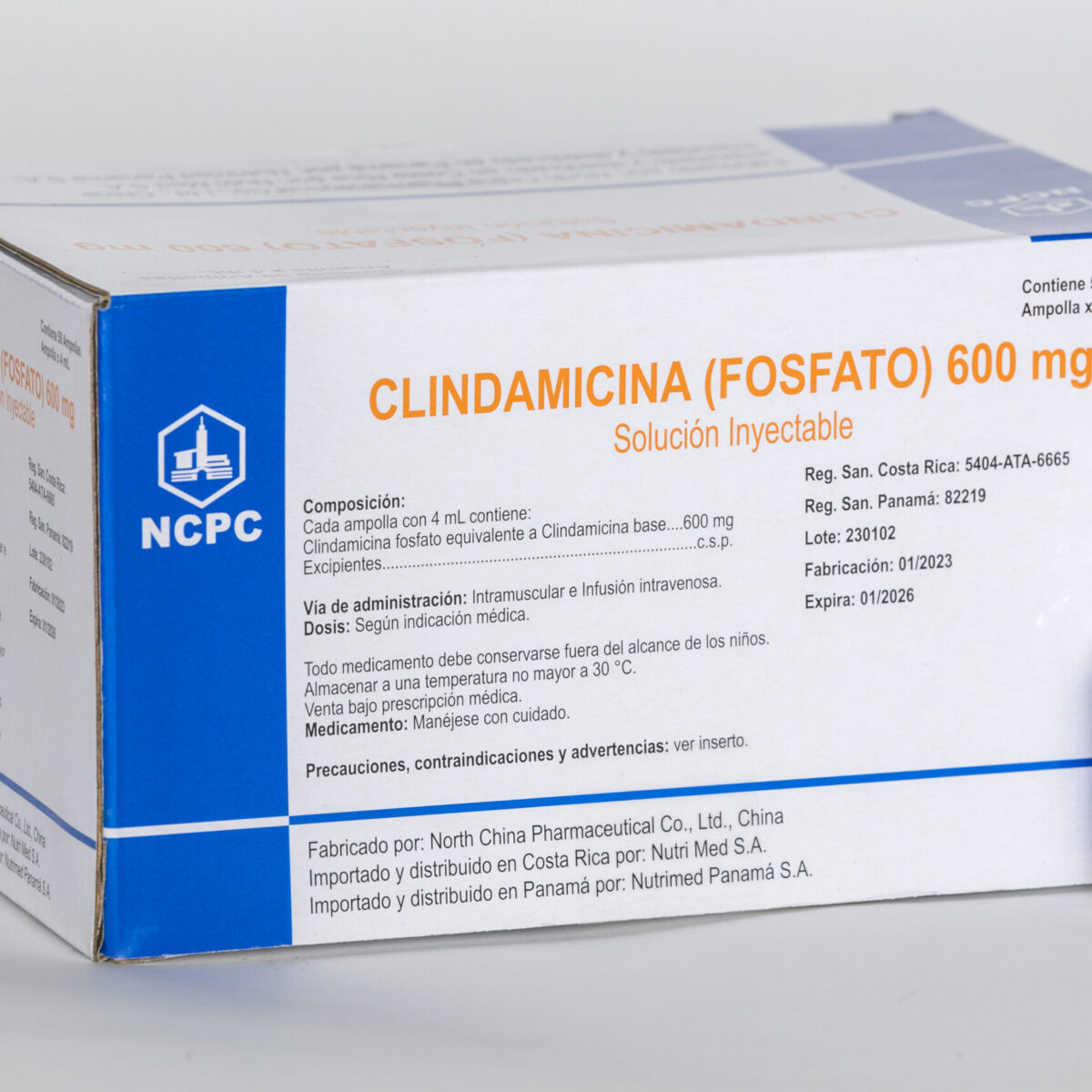 Clindamicina (fosfato) 600 mg. Sln iny, amp x 4 ml, caja x 50 amp