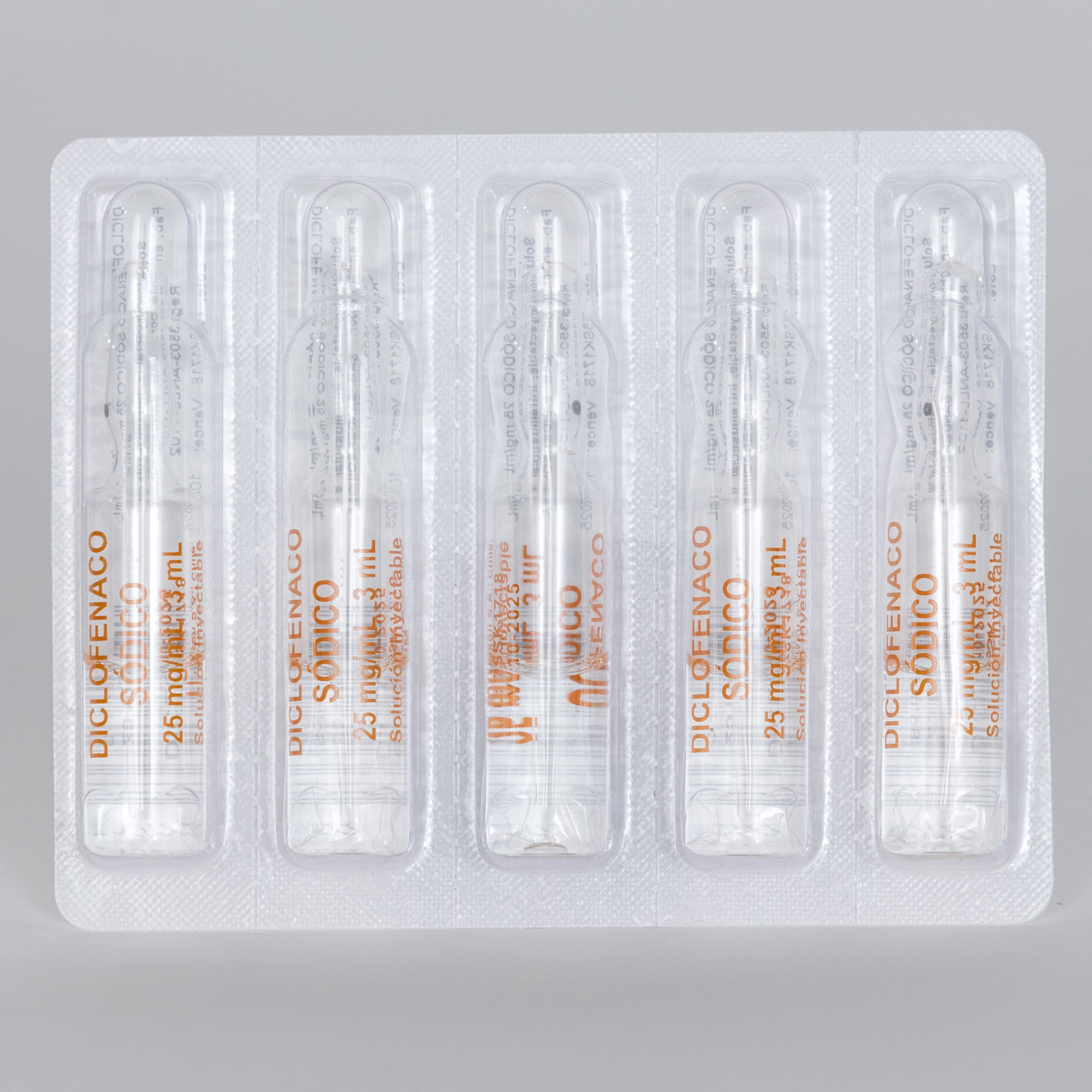 Diclofenaco sódico 25 mg/ mL Solución inyectable Amp vidrio incolora por 3 ml x 10