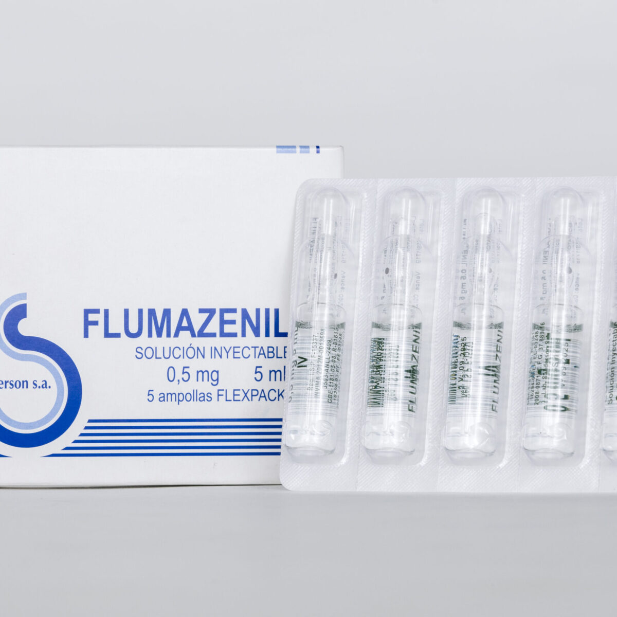 Flumazenil 0.5 mg/ 5 mL. Sln iny amp x 5 ml caja x 5 amp