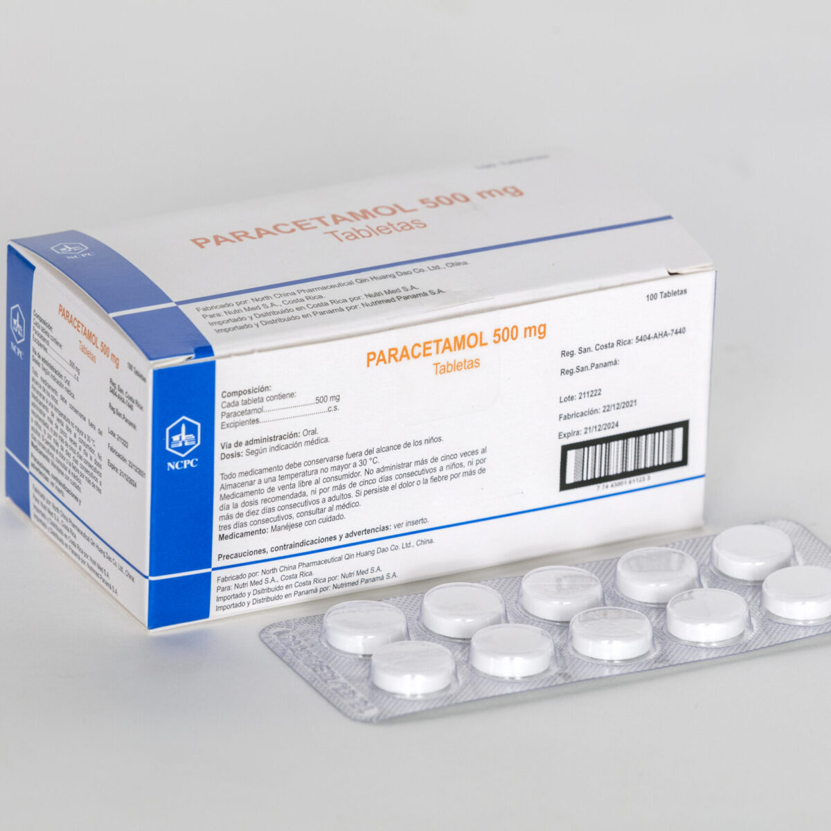 Paracetamol 500 mg. Tabletas. Blister x 10, Caja por 100