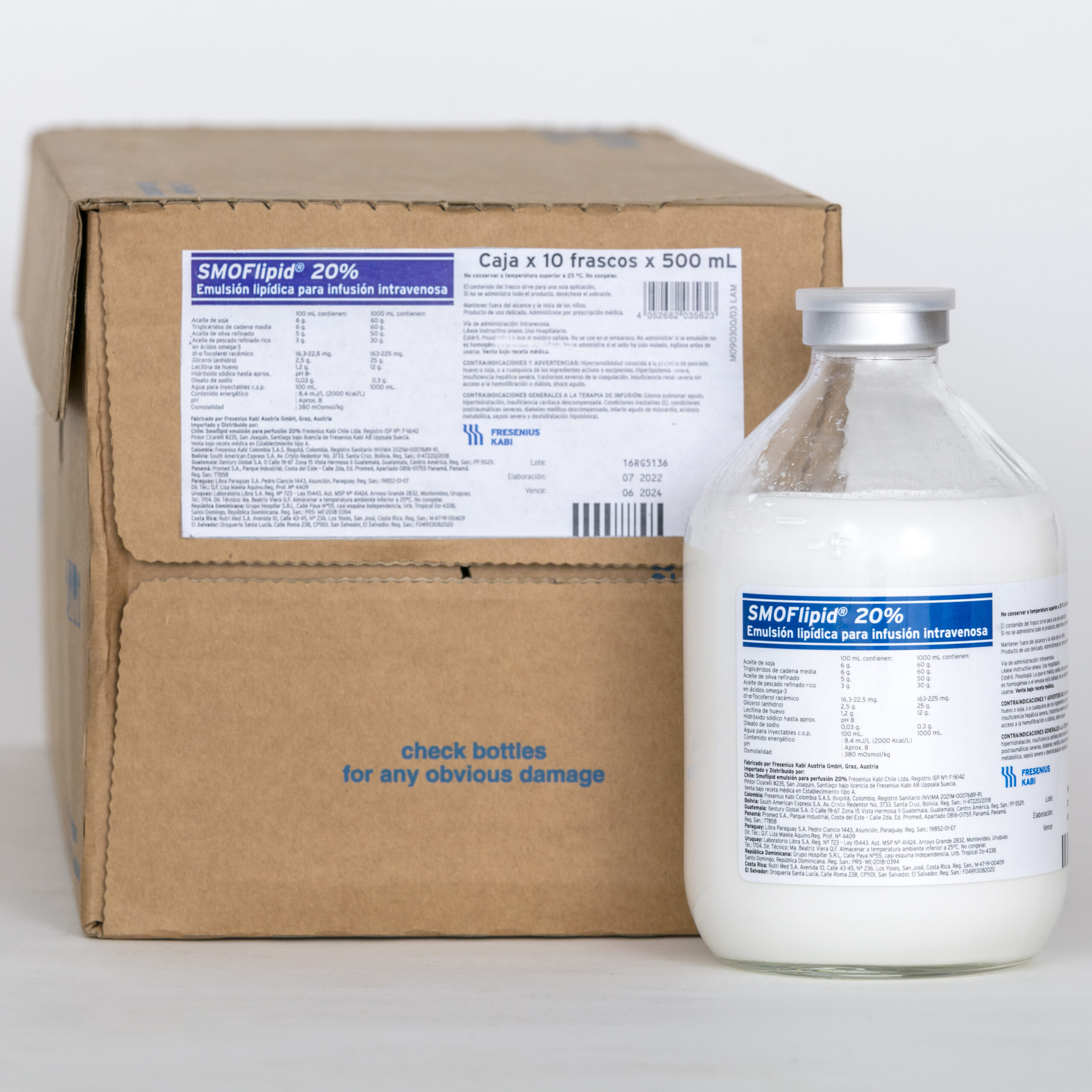 Smoflipid 20 %. Emulsión lípidos inyec. Fco x 500 ml caja x 10